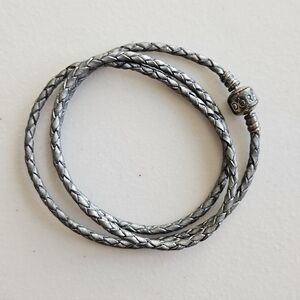 Pandora Silver Braided Triple Leather Wrap Bracelet – 23.25 in